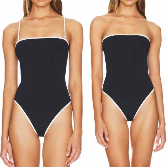 WeWoreWhat Strapless One Piece in Black & Off White Medium - Picture 6 of 8